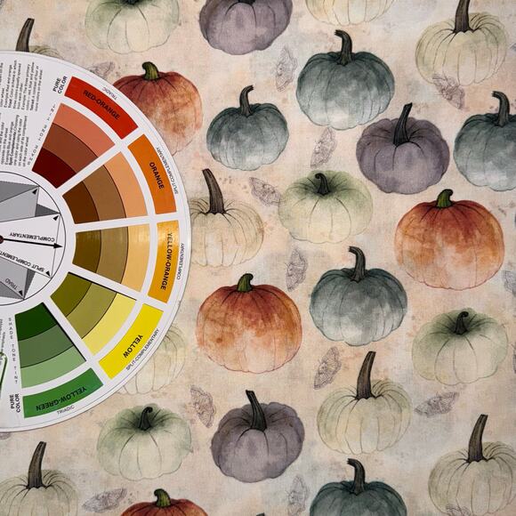 Fall Harvest Watercolor Pumpkin Cotton Fabric | 3/4 Yard | Halloween Moth Pastel - Picture 5 of 6